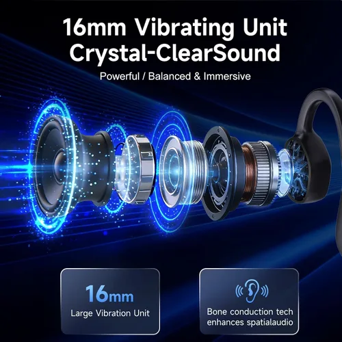 Vista 6 de Auriculares de conducción ósea Bluetooth 6.1 Oreja abierta IPX7 Negro