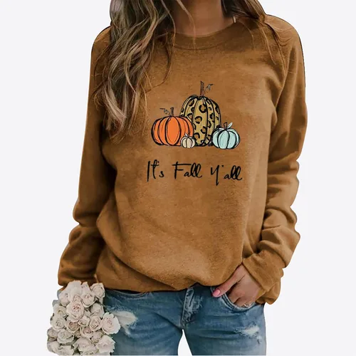 Vista 2 de Ceboyel Its Fall Yall - Sudaderas de manga larga para mujer, cuello redondo, lindas y divertidas prendas
