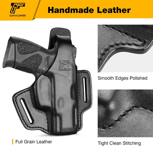 Vista 3 de OWB Leather Holster for Glock 17 19 19X 22 23 45, Taurus G2C/G3C, Sig P320 Compact, Colt 1911 5’’ No Rail – Full Grain Leather, Thumb Break