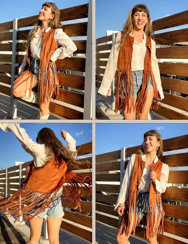 Vista 3 de HOTOUCH Women Fringe Vest 70s Hippie Costume Faux Suede Sleeveless Tassels Cardigan Cowgirl Western Tops