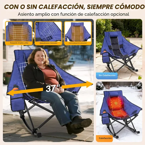 Vista 5 de Silla de camping con calefacción y mecedora Suteck, sillas de camping acolchadas completamente más gruesas para deportes al aire libre con 3 niveles