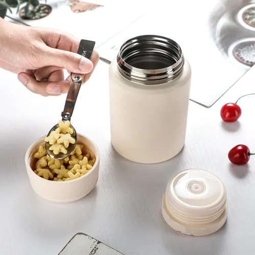 Vista 6 de zeeooil Tarro de comida aislado de 17 onzas, termo para comida caliente, contenedor de almuerzo de acero inoxidable con cuchara a prueba de fugas