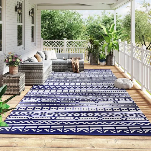 Vista 49 de Outsunny Alfombra de exterior para patio impermeable 9' x 18' rombo negro y Borde rombo negro y gris
