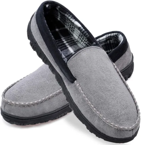 Vista 7 de shoeslocker Pantuflas para hombre de microgamuza mocasín con espuma viscoelástica zapatos para casa Negro