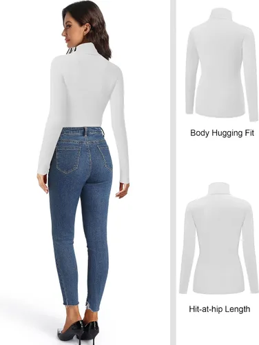 Vista 3 de Paquete de 3 camisetas de cuello alto para mujer, de manga larga, sin botones, de capa base, cuello de tortuga