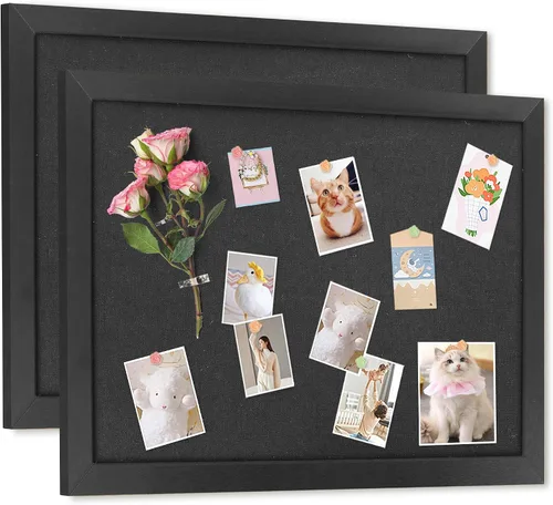 Vista 19 de AKTOP - Juego de 2 pizarras de corcho negro con lino de 16.7" X 11", pequeño tablero de anuncios con marco para pared, tablero decorativo