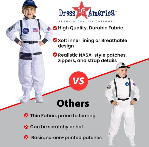 Vista 7 de Dress Up America Kids NASA Astronaut Costume – Orange Space Suit with Cap – Realistic Halloween & Dress-Up Outfit