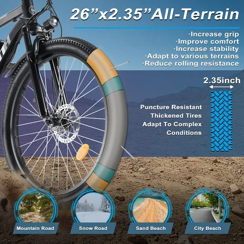 Vista 5 de ZNH Bicicleta eléctrica de 750 W 1000 W para adultos, batería extraíble de 48 V 13 Ah, bicicleta eléctrica de neumático de 26 pulgadas, hasta 60