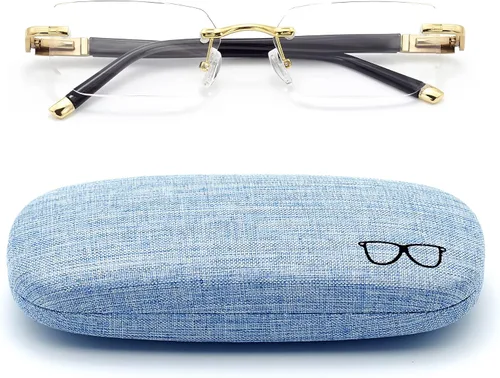 Vista 4 de HIGHLIKE Rimless Reading Glasses, Spring Hinge Readers, Diamond Cut Edge Design Blue Light Glasses