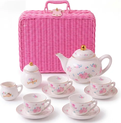 Vista 10 de Giggle & Honey® White Floral Tea Party Set for Little Girls