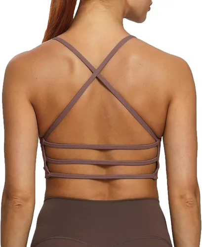 Vista 2 de Aoxjox Sujetadores deportivos de entrenamiento para mujer, sin espalda, con relleno Amor, brasier de bajo impacto, camiseta sin mangas para yoga