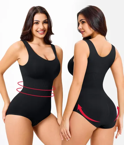 Vista 3 de Nebility Body moldeador de cintura sin costuras con cuello redondo y control de abdomen para mujer