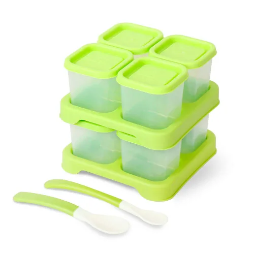 Vista 8 de Matyz Paquete de 12 recipientes de plástico para almacenamiento de alimentos con tapas herméticas para congelador (verde, 4 onzas cada uno)