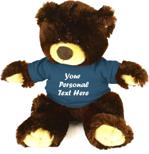 Vista 7 de Plushland Oso de peluche Noah de chocolate de 12 pulgadas, regalo personalizado, texto personalizado en la camisa, gran regalo para el día