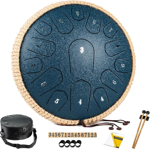 Vista 8 de HOPWELL Tambor de Lengua de Acero - 13 Pulgadas 15 Notas Tambor de Lengua - Tambor Handpan con Libro de Música, Mazos para Tambores Handpan y Bolsa