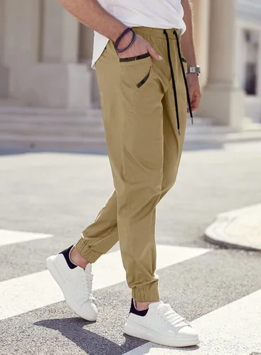 Vista 8 de JMIERR Pantalones deportivos de moda para hombre, pantalones cargo de sarga de algodón casuales con cordón
