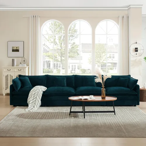 Vista 25 de Sofá modular de felpilla de 111.4 pulgadas, moderno juego de sofá de 3 asientos con asiento profundo, cómodo sofá nube con cojín de espuma doble