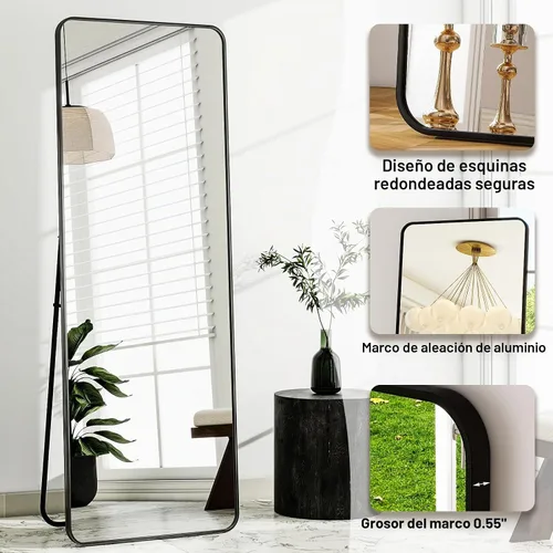 Vista 3 de HARRITPURE Espejo de longitud completa de 56 x 21 pulgadas, espejo rectangular con soporte Negro