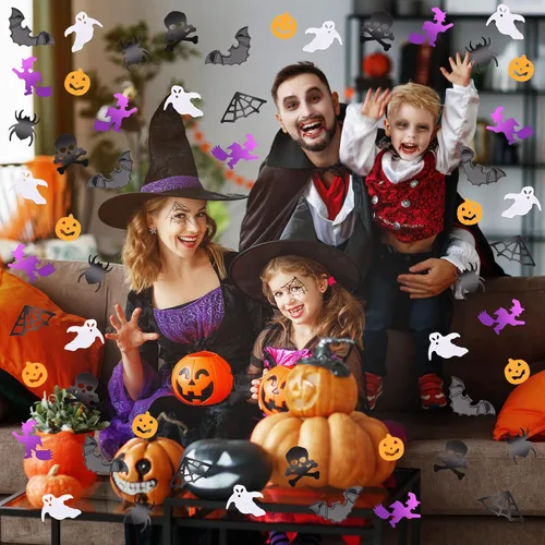 Vista 4 de MARFOREVER Decoraciones de confeti con purpurina de Halloween, fiesta de Halloween, dispersión de confeti negro, naranja, morado, fantasma