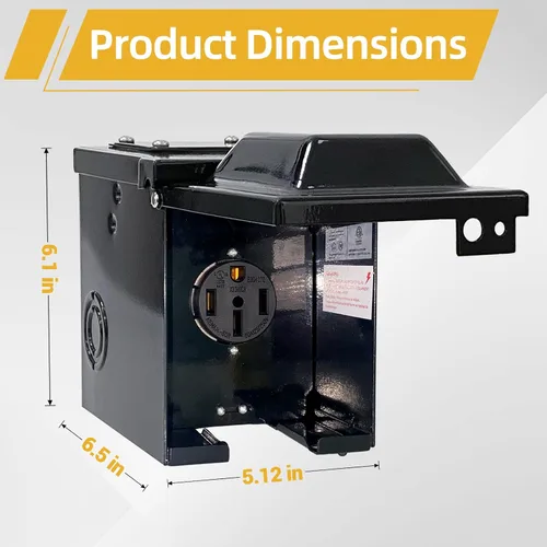 Vista 2 de RV/EV - Caja de toma de corriente de 50 amperios y 125/250 voltios, panel de alimentación cerrado con cerradura impermeable, receptáculo 14-50R