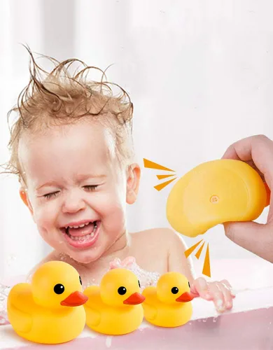Vista 2 de Juguetes de pato de baño, 5 piezas de patos chirriantes familiares para baby shower, niños y niñas (familia de pato amarillo)