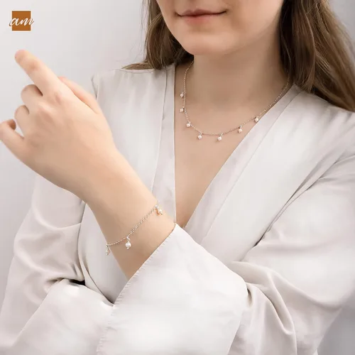 Vista 4 de Amberta Pulsera de perlas de agua dulce de plata de ley 925 para mujer