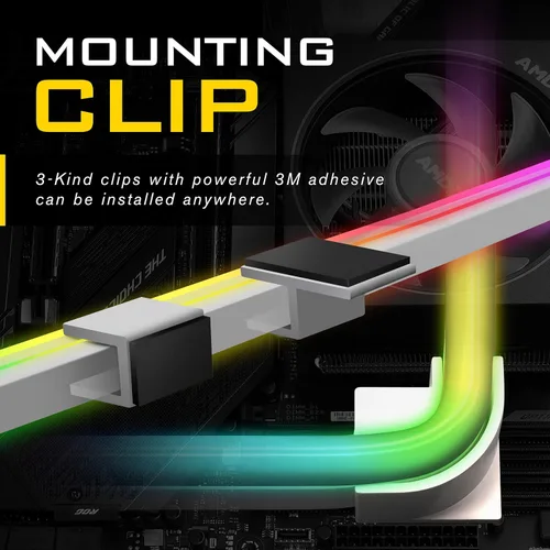 Vista 3 de EZDIY-FAB Kit de tira LED direccionable prémium para PC 5V ARGB sincronización de placa base, actualizado con 3 tipos de clips de montaje, 1 tira