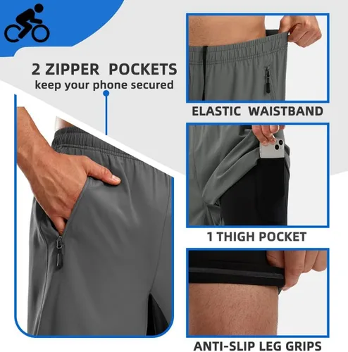Vista 5 de Bikewa Pantalones cortos de ciclismo de montaña para hombre, con acolchado 3D, ajuste holgado, con bolsillos con cremallera