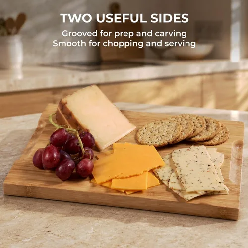 Vista 4 de Chef's Vision Juego de tablas de cortar de bambú (3 piezas) - Tablas de madera para cortar de cocina con ranura para jugo y asas, tamaños grandes