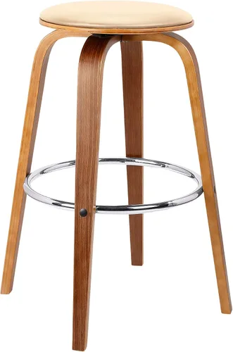 Vista 12 de Armen Living Harbor Mid Century Modern Taburete de bar de 26 pulgadas de altura del asiento sin espalda, giratorio, color crema y madera de nogal
