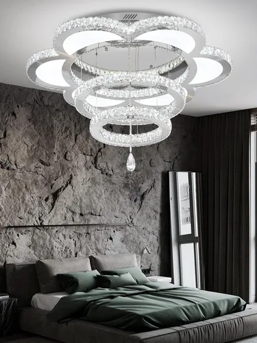 Vista 5 de W40 - Lámpara de araña de cristal moderna de montaje empotrado con control remoto para sala de estar, cocina, isla, dormitorio, pasillo, entrada