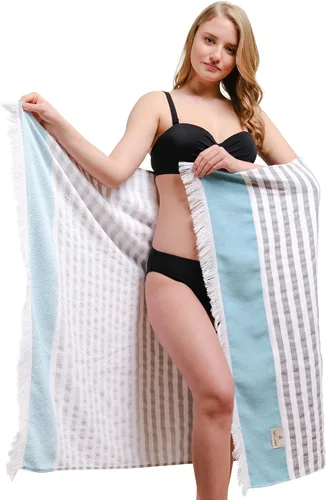 Vista 3 de American Soft Linen Toallas de playa peshtemal turcas 100% algodón, tamaño 35 x 60 pulgadas, paquete de 4 toallas de natación para toallas de playa