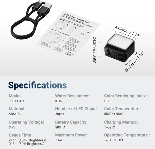 Vista 8 de JJC Luz LED para Insta360 Ace Pro 2 accesorios, accesorio de luz de relleno auxiliar magnética, recargable IPX5 impermeable, mini luz de video