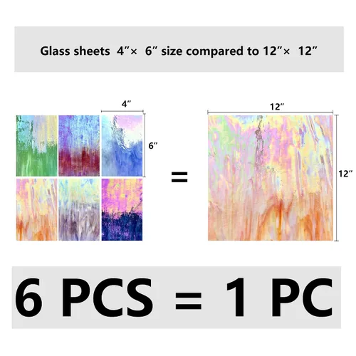 Vista 4 de Hojas de vidrieras de 12 x 12 pulgadas, paquete de 6 unidades de vidrio de mosaico (5.8 pies cuadrados), coloridas hojas de arte y manualidades