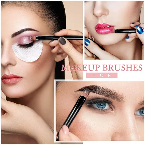 Vista 7 de Patelai 48 brochas de maquillaje planas, pinceles para corrector de labios planos, pequeños cepillos portátiles para cejas, corrector de cejas Negro