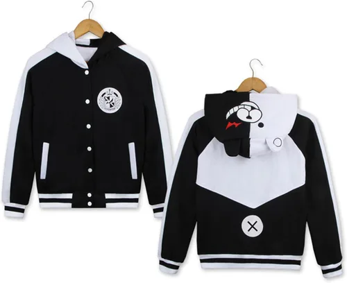 Vista 5 de Sudadera con capucha de oso negro y blanco, disfraz de anime para cosplay, con cremallera, unisex, chaqueta
