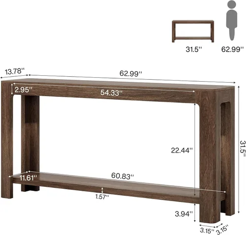 Vista 2 de Tribesigns - Mesa de consola de entrada de 63 pulgadas, mesa de sofá de 2 niveles estilo granja estrecha detrás del sofá, mueble de consola