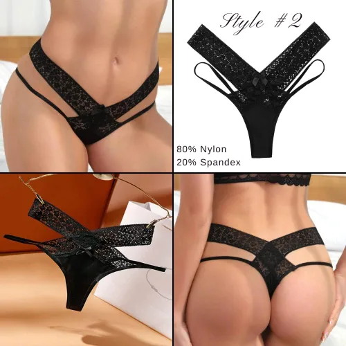 Vista 3 de Sexy Black Thong Underwear Variety 5 Pack Lace Panties Women's Underwear Panties for Women Lingerie for Women