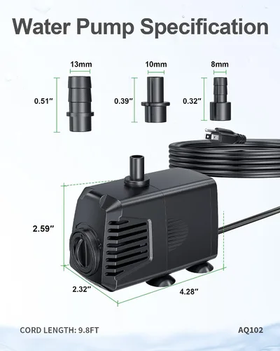 Vista 7 de POPOSOAP Bomba sumergible de 200 GPH (700 L/H, 12 W), bomba de fuente ultra silenciosa con protección contra sobrecalentamiento y esponja de filtro