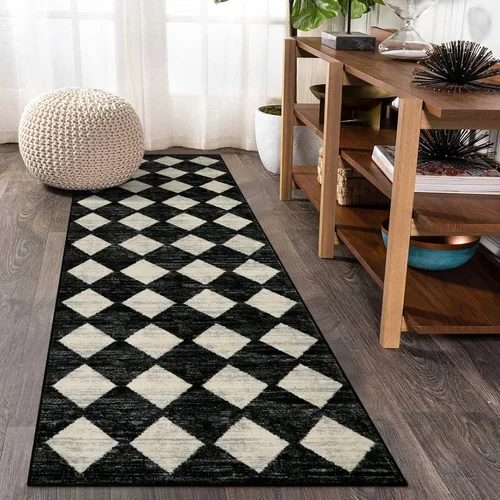 Vista 52 de Lahome - Tapete con diseño de entramado marroquí, a cuadros, pequeño, suave y antideslizante, moderno, resistente a las manchas, para puerta Negro