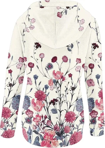 Vista 6 de Sudadera con capucha de manga larga con botones para mujer, con bolsillo, casual, con cordón y ligero