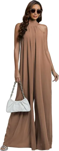 Vista 5 de LYANER Enterizo de pantalones largos de gasa sin mangas con cuello halter para mujer