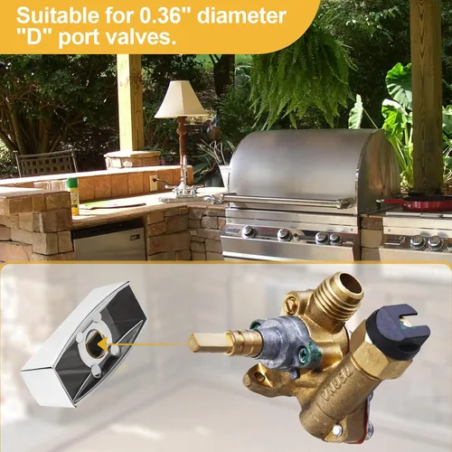Vista 3 de Pomo de válvula de rango compatible con horno/estufa/estufa de gas, perilla cromada para válvula de control en forma de D, reemplazos de perilla
