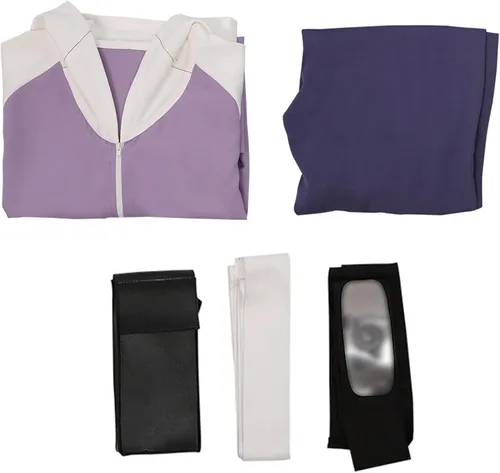 Vista 3 de Alaiyaky Disfraz de Hinata Hyuga, cosplay de Hinata con protector de frente, bolsa Kunai para mujer