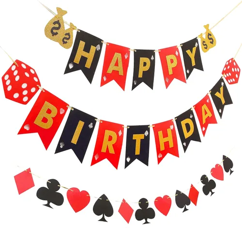 Vista 4 de 58 decoraciones de fiesta de póquer de casino, guirnalda de pancarta de cumpleaños con temática de póquer, globos de aluminio, pompones de nido