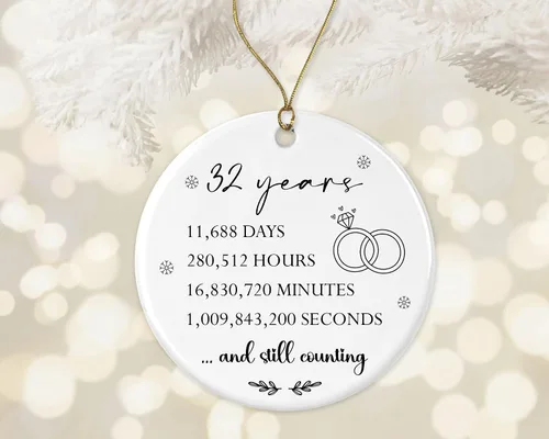 Vista 3 de Adorno de aniversario de boda de 32 años, 32º para pareja, regalo de matrimonio 32 para padres, 32 aniversario de boda, adorno redondo de cerámica