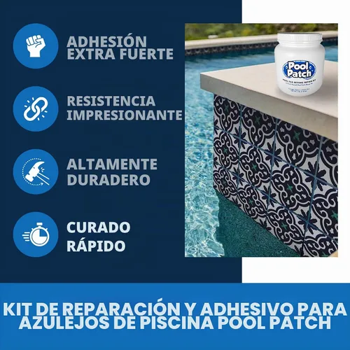 Vista 2 de Pool Patch Kit de reparación de adhesivo para azulejos de piscina, 3 libras, fórmula fácil de mezclar y aplicar, perfecta para pegar azulejos
