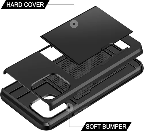 Vista 3 de SAMONPOW Funda compatible con iPhone 13 con tarjetero híbrido de doble capa, protección resistente, a prueba de golpes, 13, para mujeres y hombres