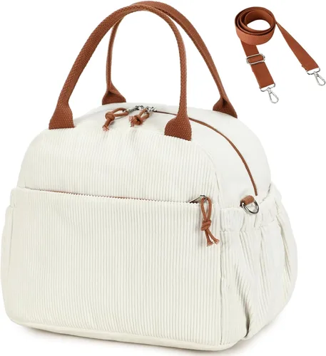 Vista 33 de Bluboon Bolsa de almuerzo para mujer, bonita bolsa de almuerzo de pana con correa para el hombro, reutilizable, aislada, gran capacidad