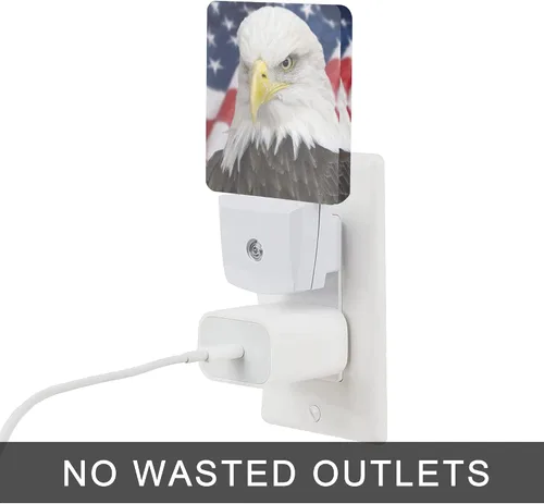 Vista 4 de Luz nocturna de bandera estadounidense, luces nocturnas de águila de 0.5 W, apta para dormir, para niños y niñas, lámpara LED con sensor de Bandera